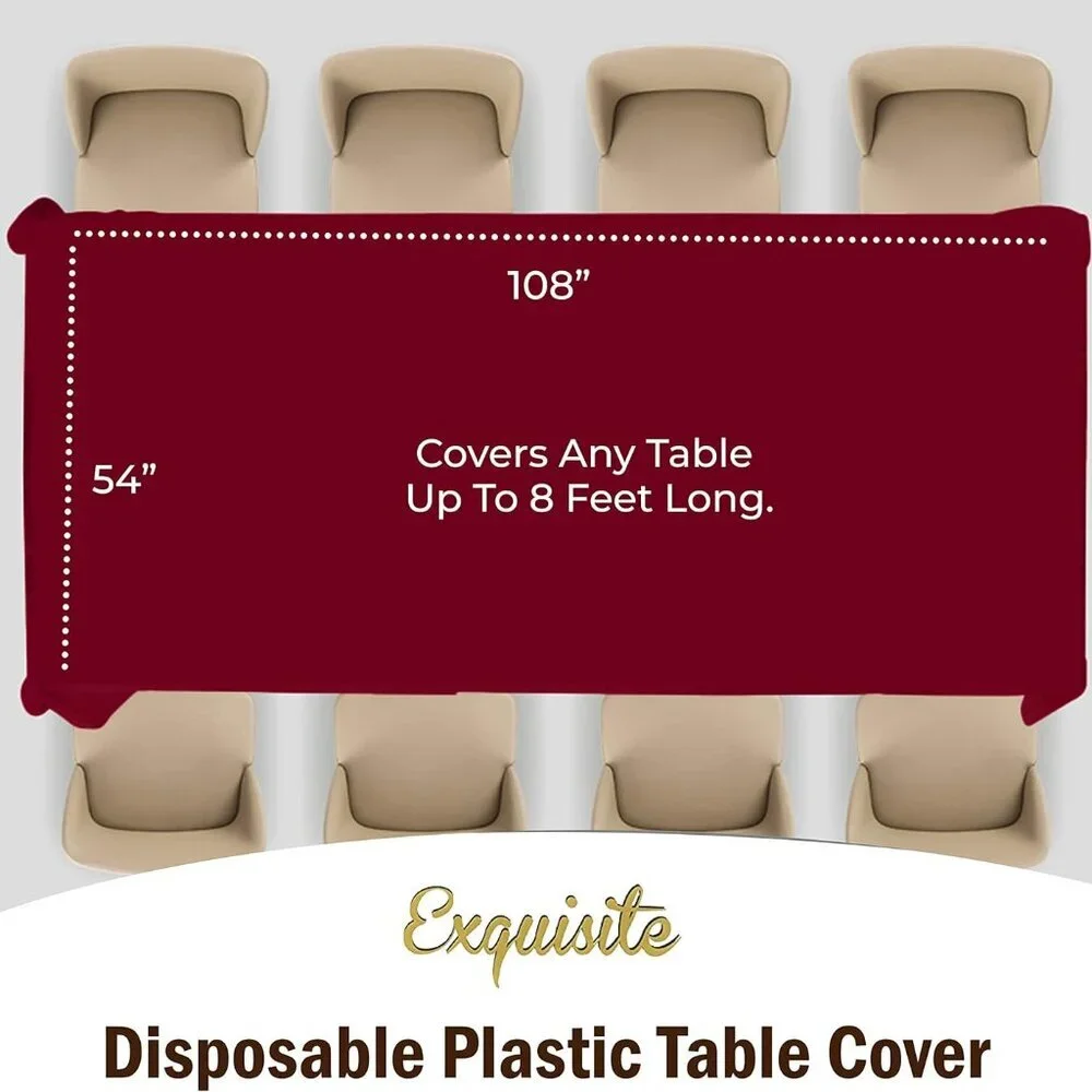 Heavy Duty Burgundy Plastic Tablecloth 54in x 108in - Ideal for All Occasions